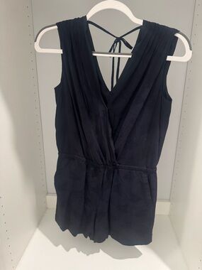 LOFT Navy Sleeveless V-Neck Romper with Back Tie